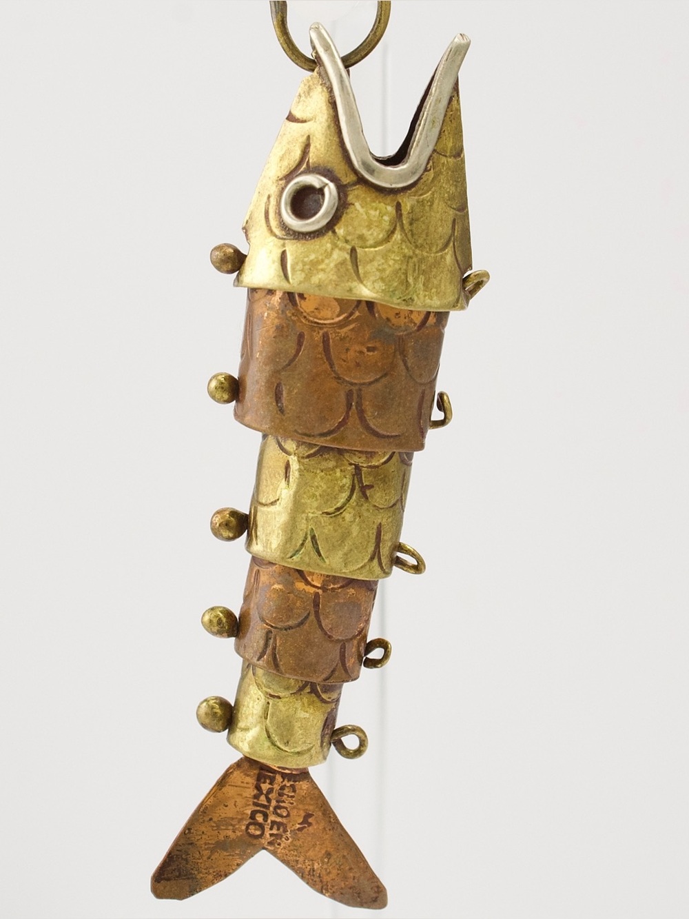 Vintage Articulated Fish Pendant Mixed Metal Copper and Brass Charm from Mexico
